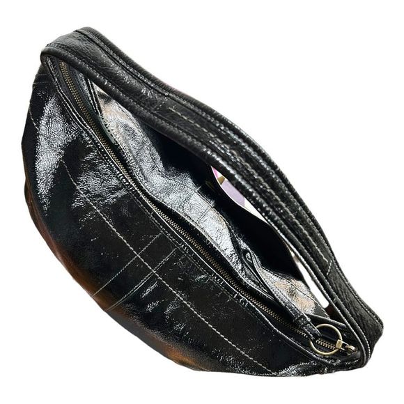 COACH Black Patent Leather Shoulder Bag Hobo Zip Closure Purse - Picture 5 of 9